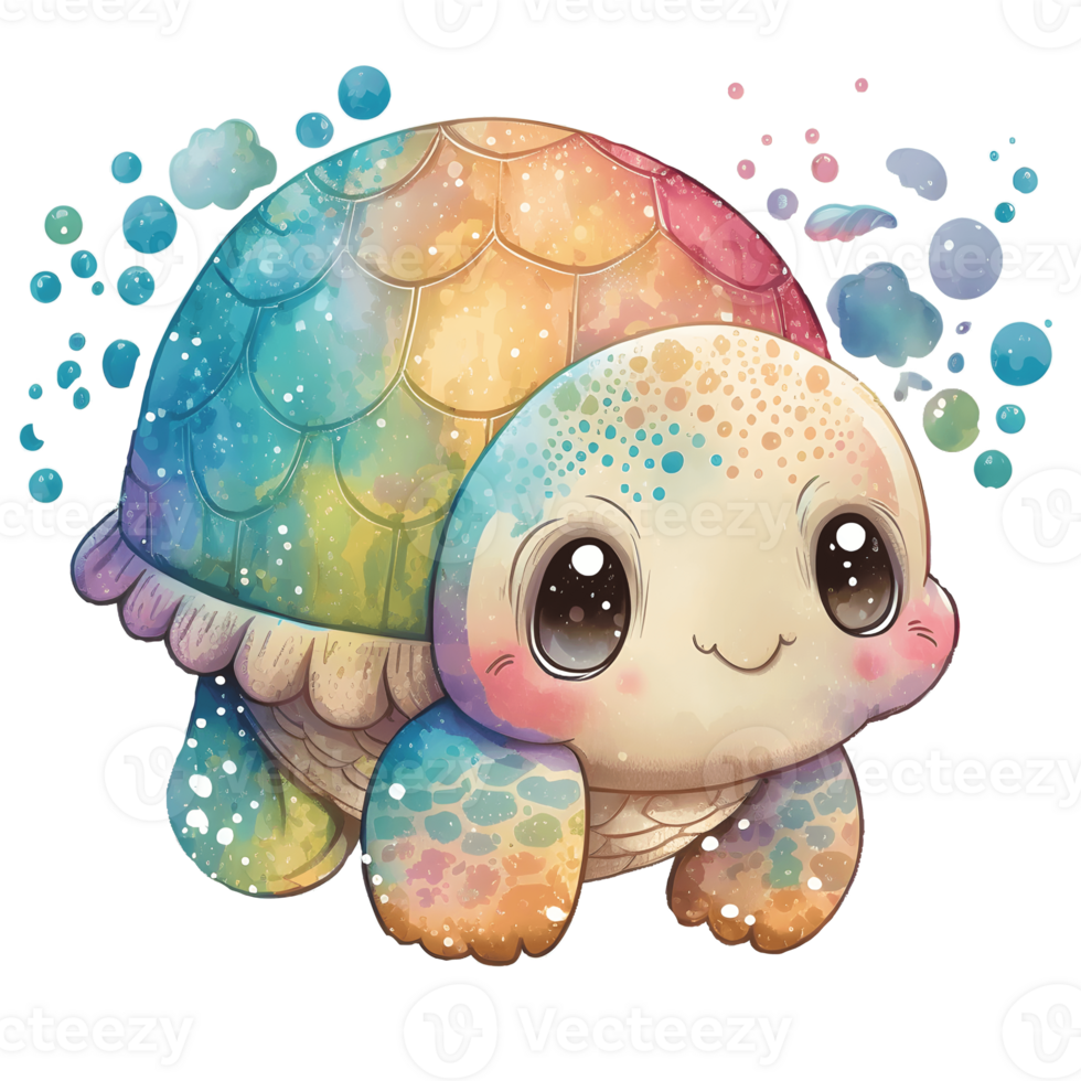 Colorful and Playful Baby Turtle Illustration in Watercolor Style with Water Drop Splash, AI Generativ png