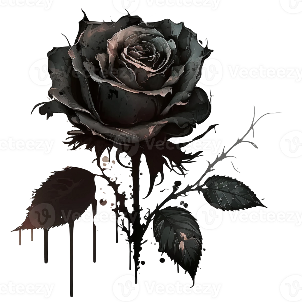 Black rose sublimation watercolor clipart, png
