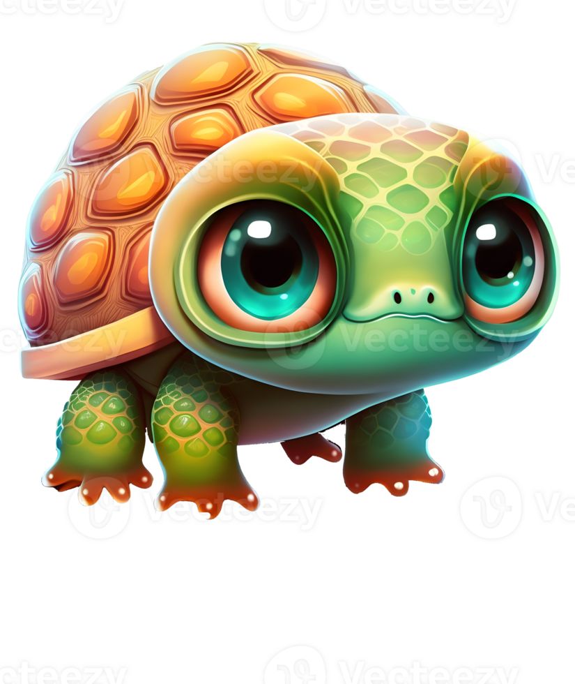 dibujos animados linda Tortuga con grande ojo aislado, ai generativo png