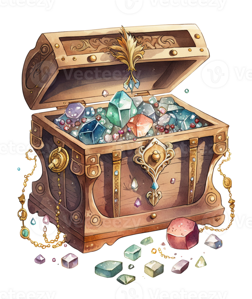 treasure chest with jewelry isolated, png