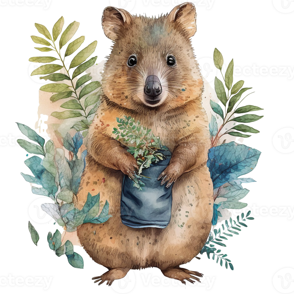 Quokka watercolor animal illustration, png