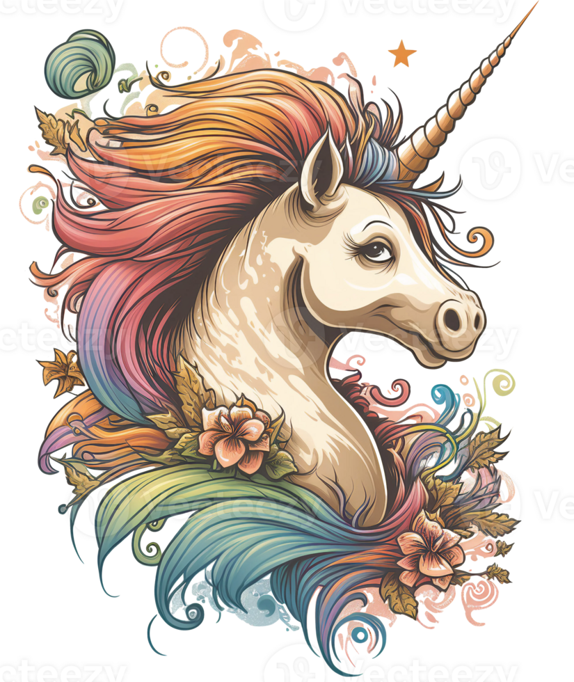 Cute Unicorn fantasy animal art, png