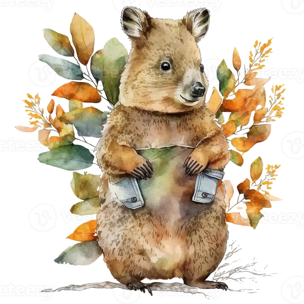 Quokka watercolor animal illustration, png