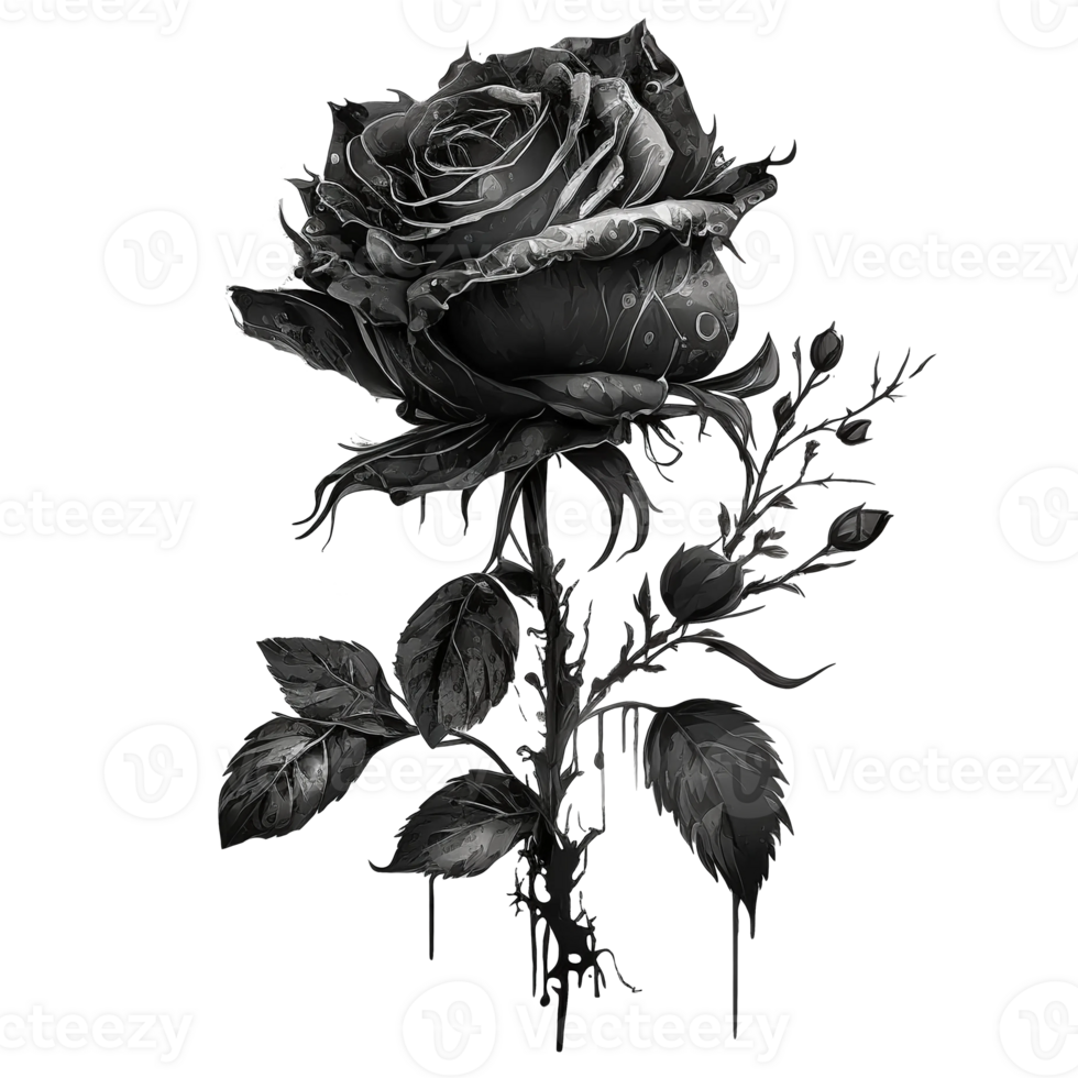 Black rose sublimation watercolor clipart, png