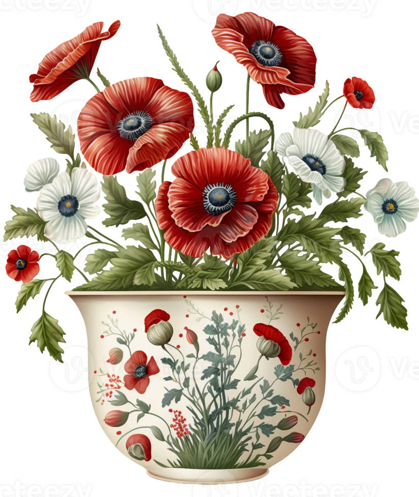 Colorful flowers bouquet in a vase, png