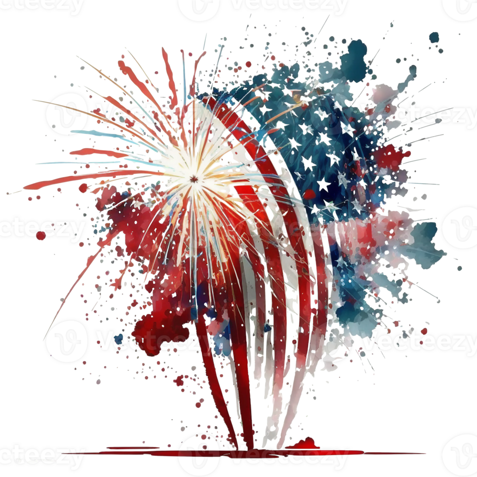 Watercolor fire crack, fire burst in the sky, 4th of July element, png