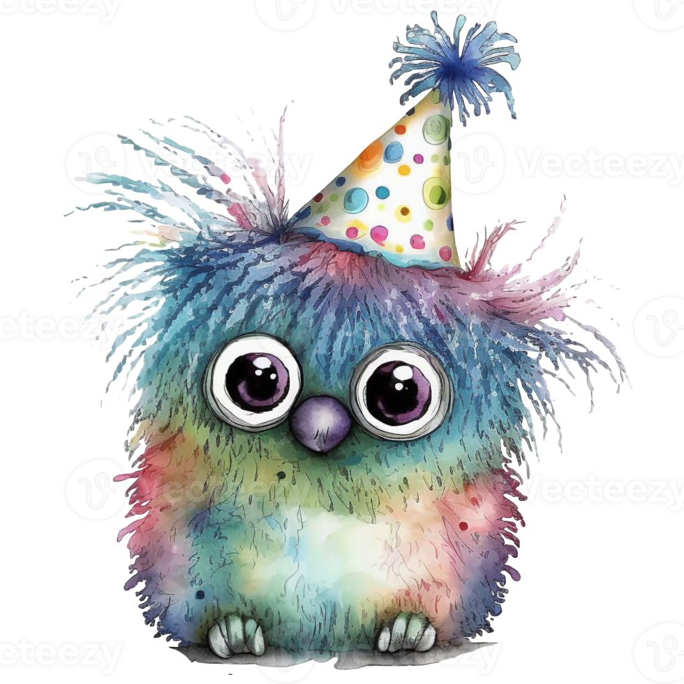 Cute little monster watercolor, png