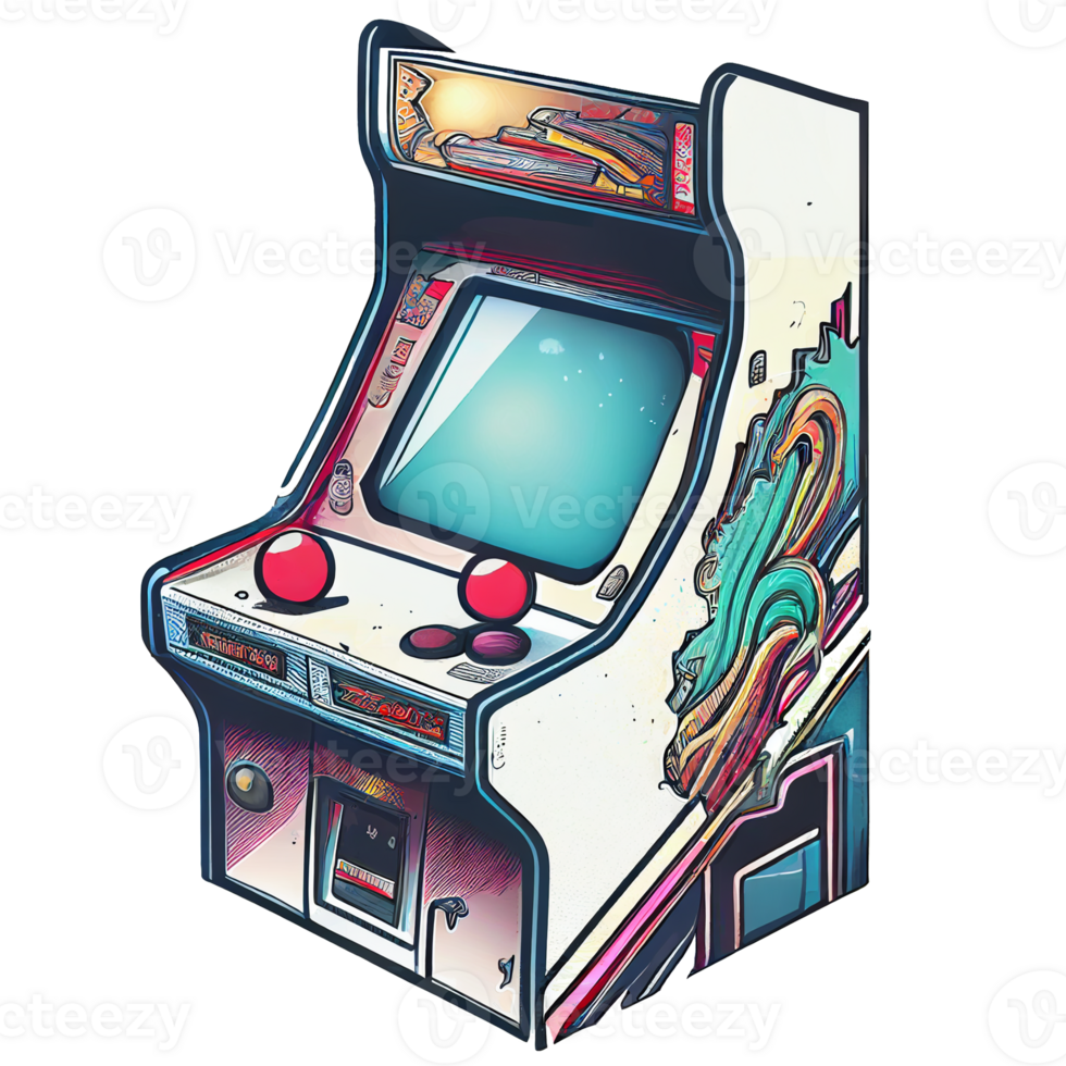 Classic arcade game, vintage 80s sticker, png