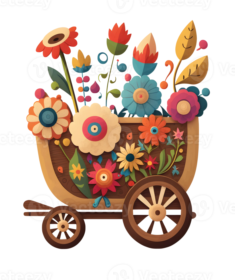 wheelbarrow with flowers, cart with flowers, isolated, png