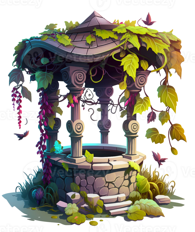 Stone Wells and Vines isolated, png