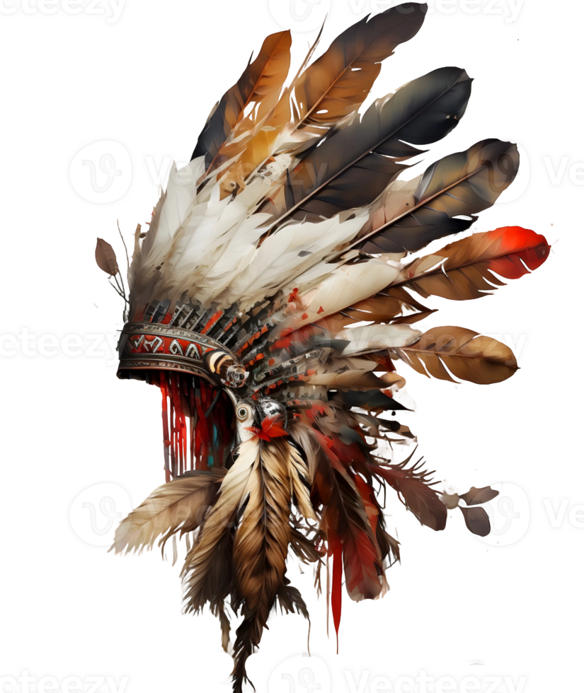 nativo americano tribal pluma acuarela corona, ai generativo png