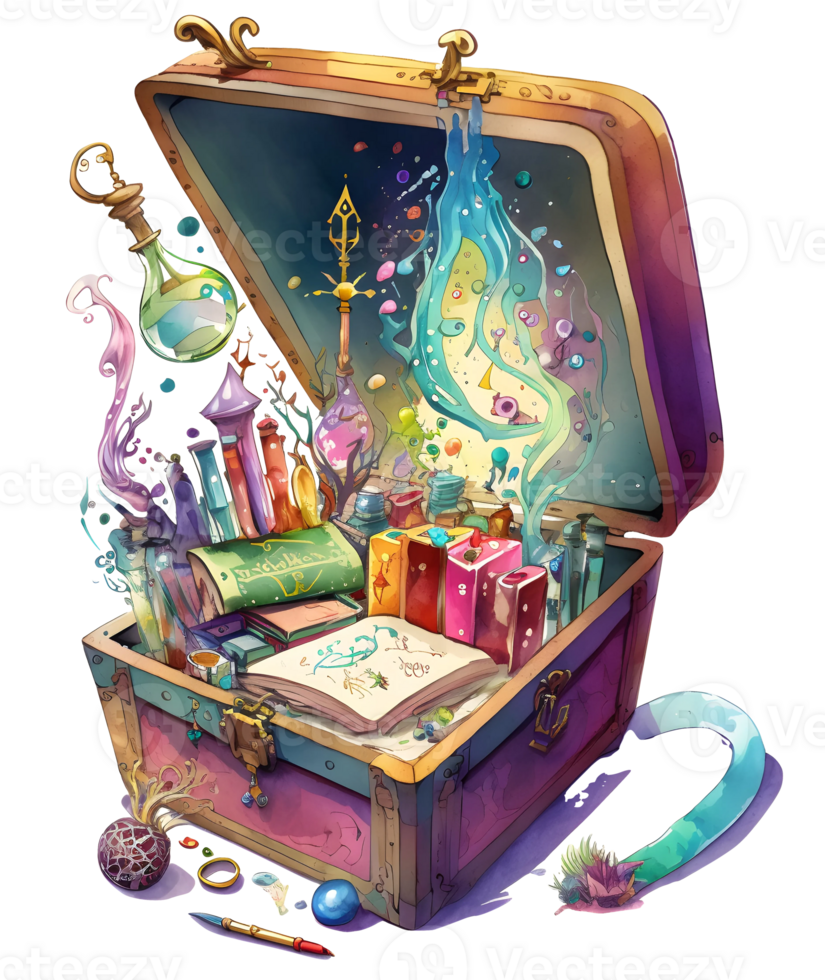 joalheria Tesouro caixa, mágico fantasia mundo elemento, ai generativo generativo png