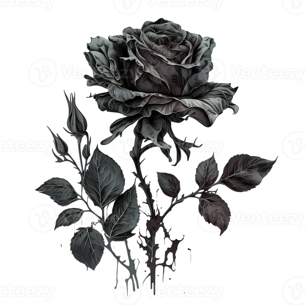 Black rose sublimation watercolor clipart, png