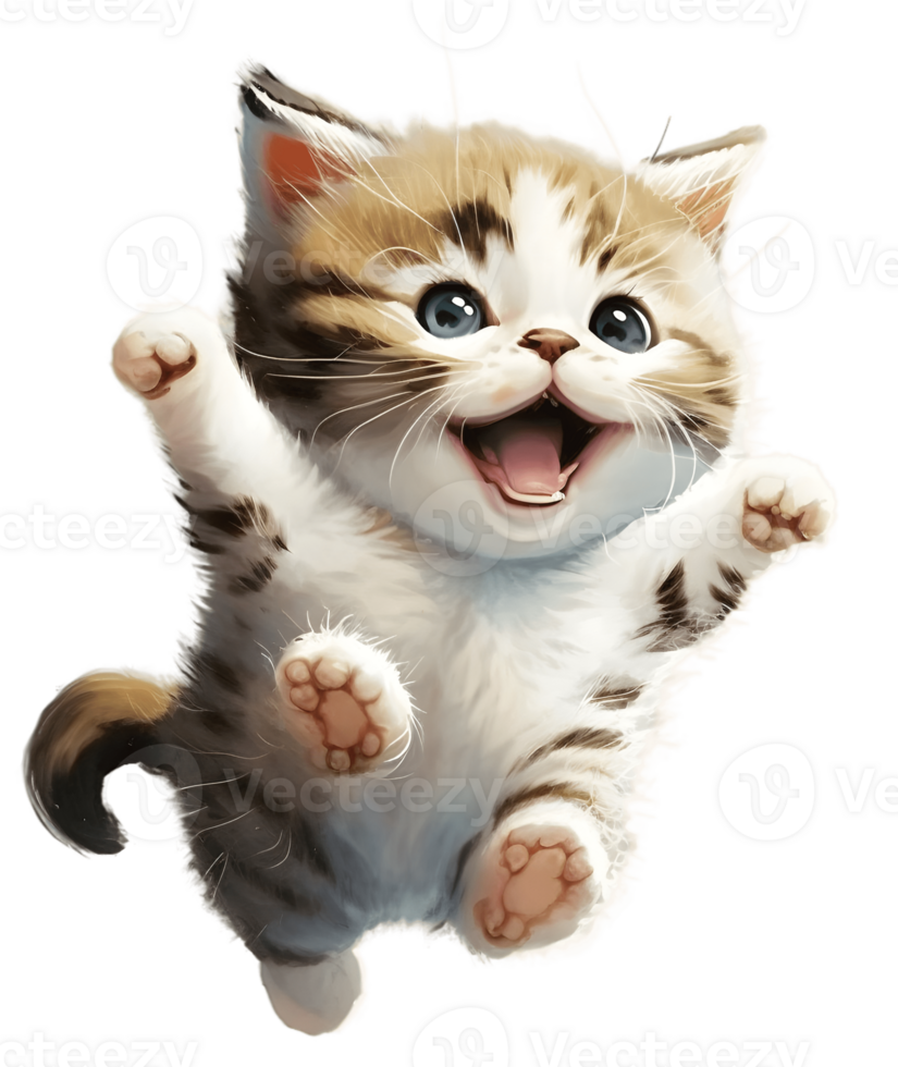 mignonne rond face chat avec une sourire, isolé, ai génératif png