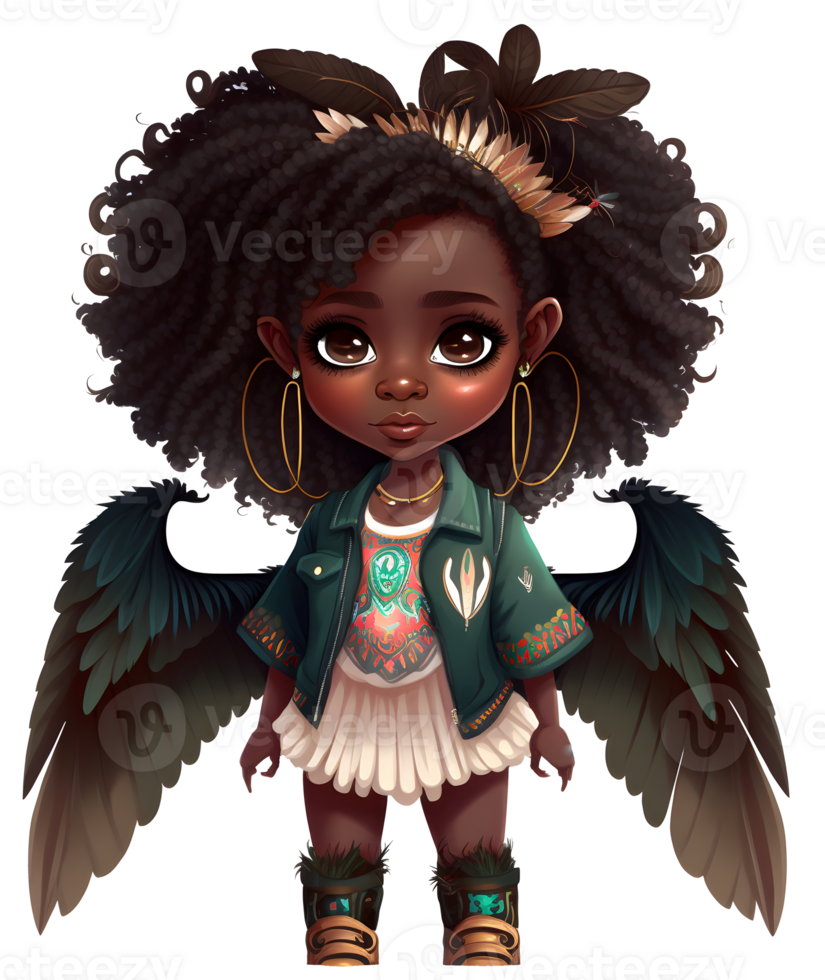 Black african little cute fairy girl, isolated, png