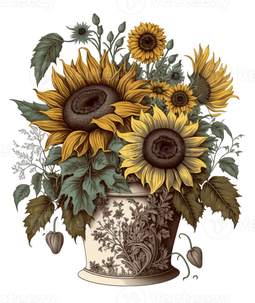 Sunflower bouquet in a vase, 23955017 PNG