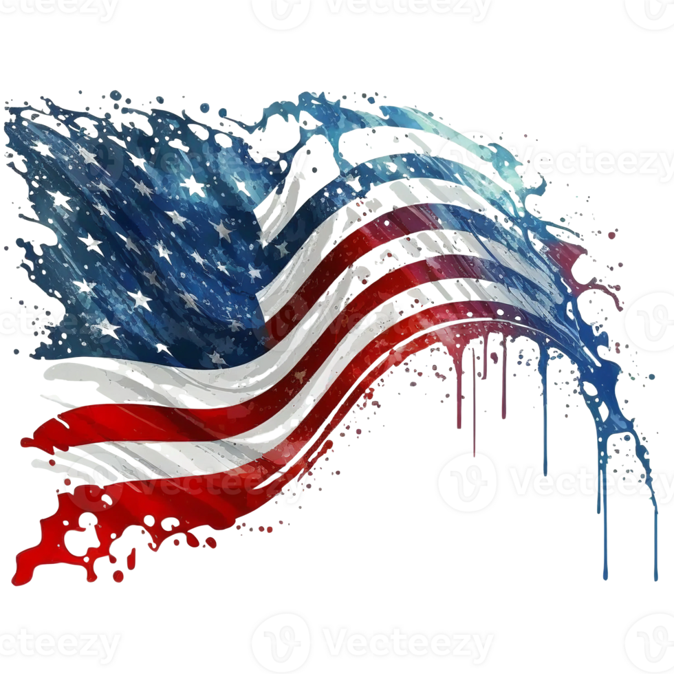 waterverf Amerikaans of Verenigde Staten van Amerika vlag, 4e van juli element, ai generatief png