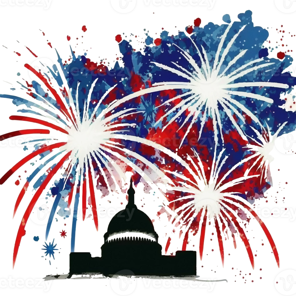 Watercolor fire crack, fire burst in the sky, 4th of July element, png
