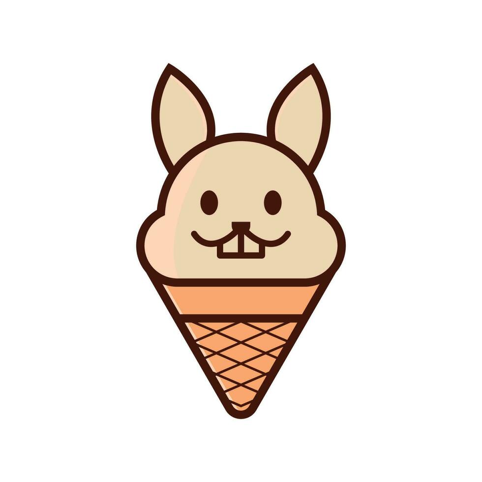 creative rabbit ice cream cone logo vector