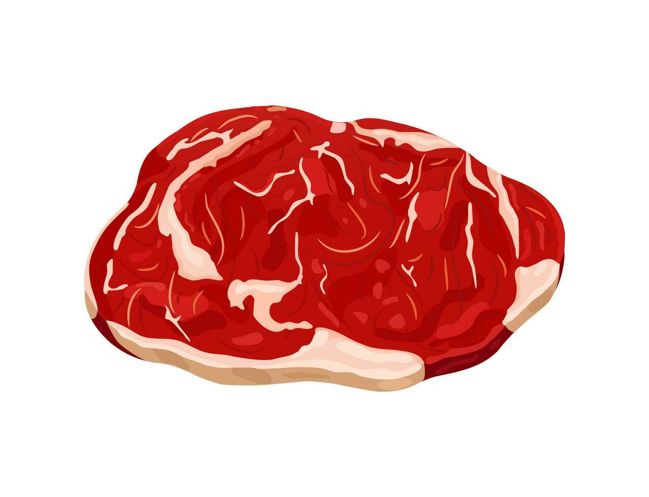 Fresh piece of red meat. Steak, ribeye, fillet. Vector flat illustration isolated on white background.