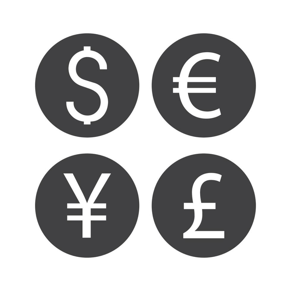 Dollar Euro Yen Pound Sterling Currency Icon Set Isolated Vector dollar-euro-yen-pound-sterling-currency-icon-set-isolated-vector