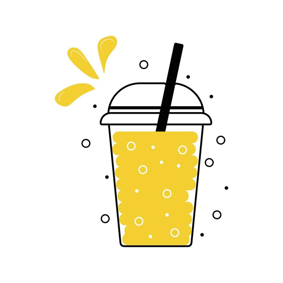 Bubble tea orange lemonade on cup with lid and straw vector