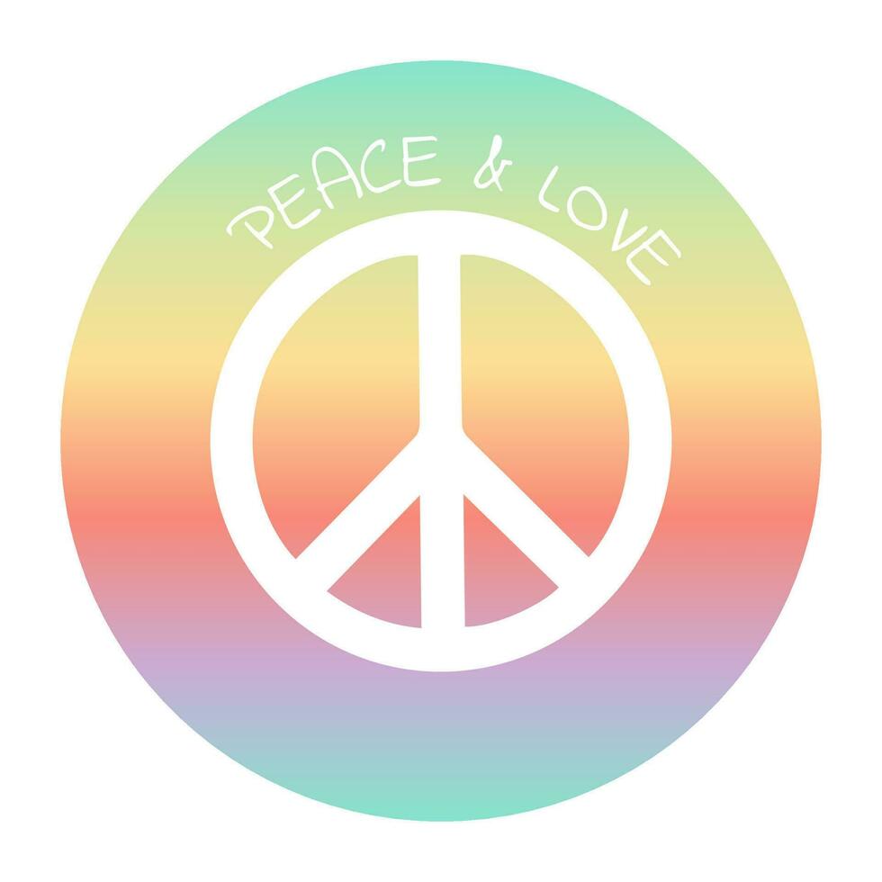 Background in hippie style with rainbow gradient and peace sign vector