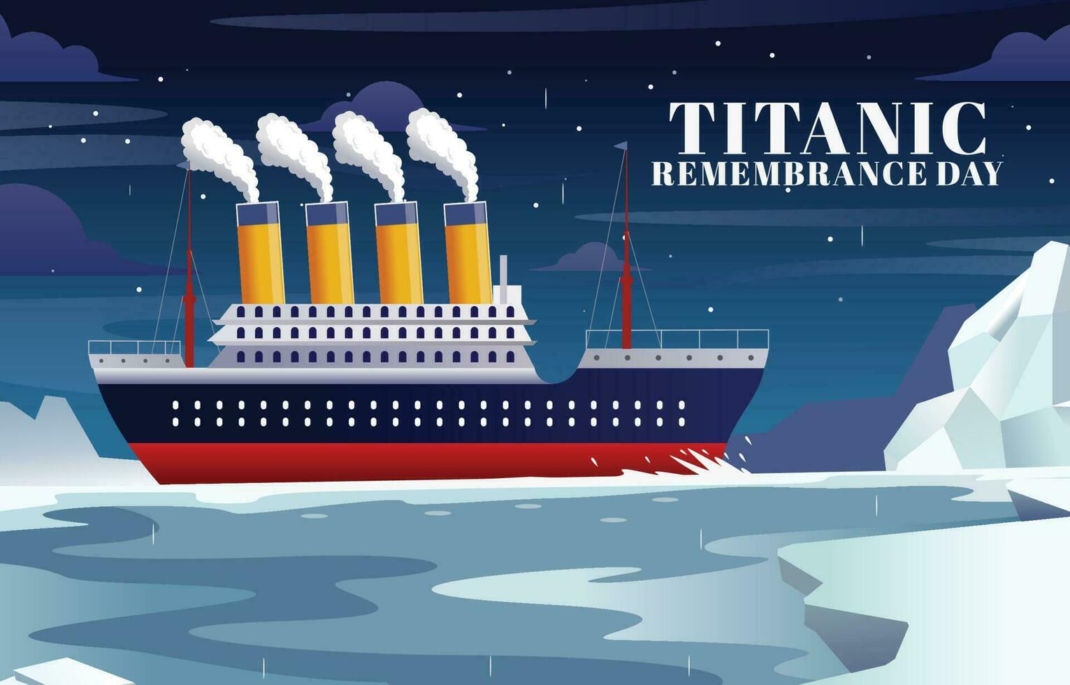 A Huge Ship Sails Through a Sea of Icebergs vector