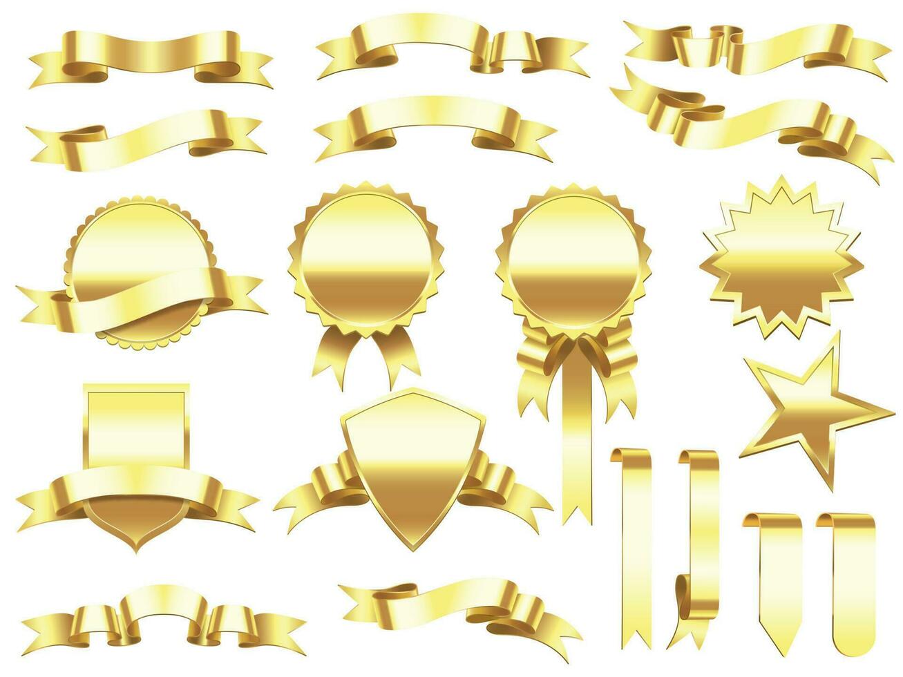 Gold banner ribbon. Elegant golden ribbons labels and products banners. Premium label sign vector set