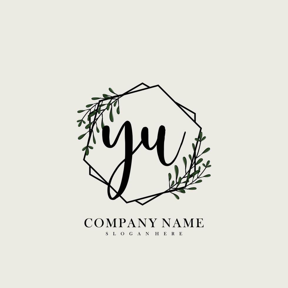 Yu inicial belleza floral logo modelo vector