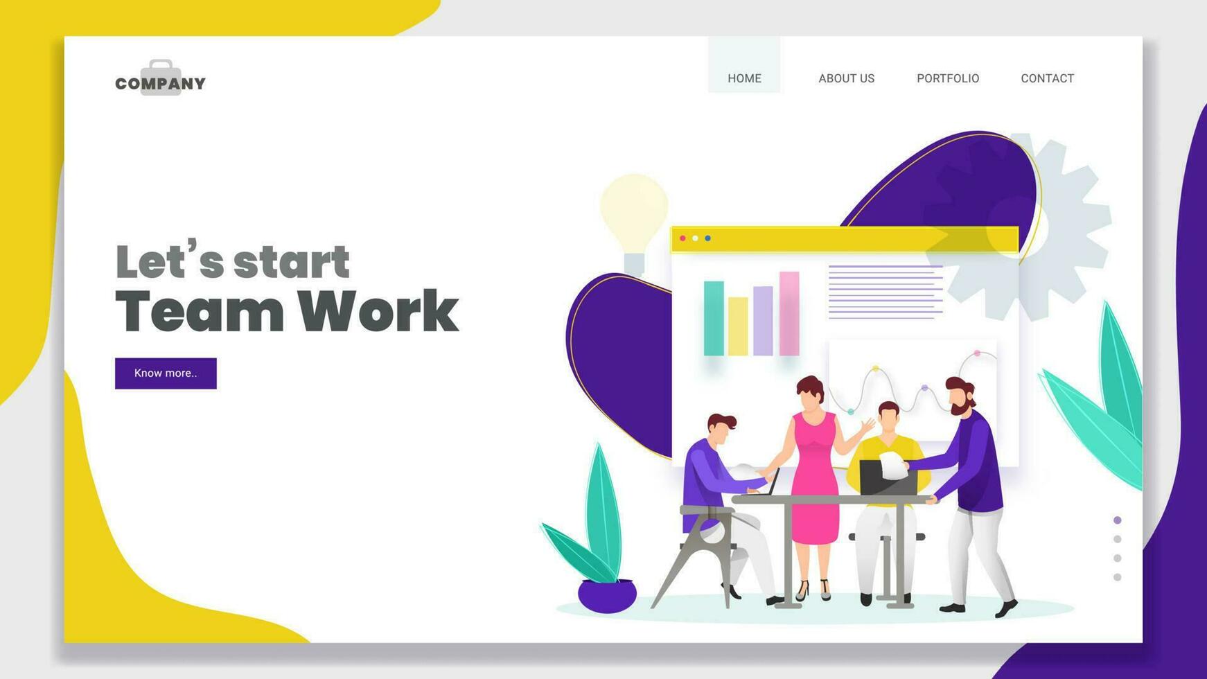 Business people working together on workplace with online infographic presentation for Teamwork concept based landing page design. vector