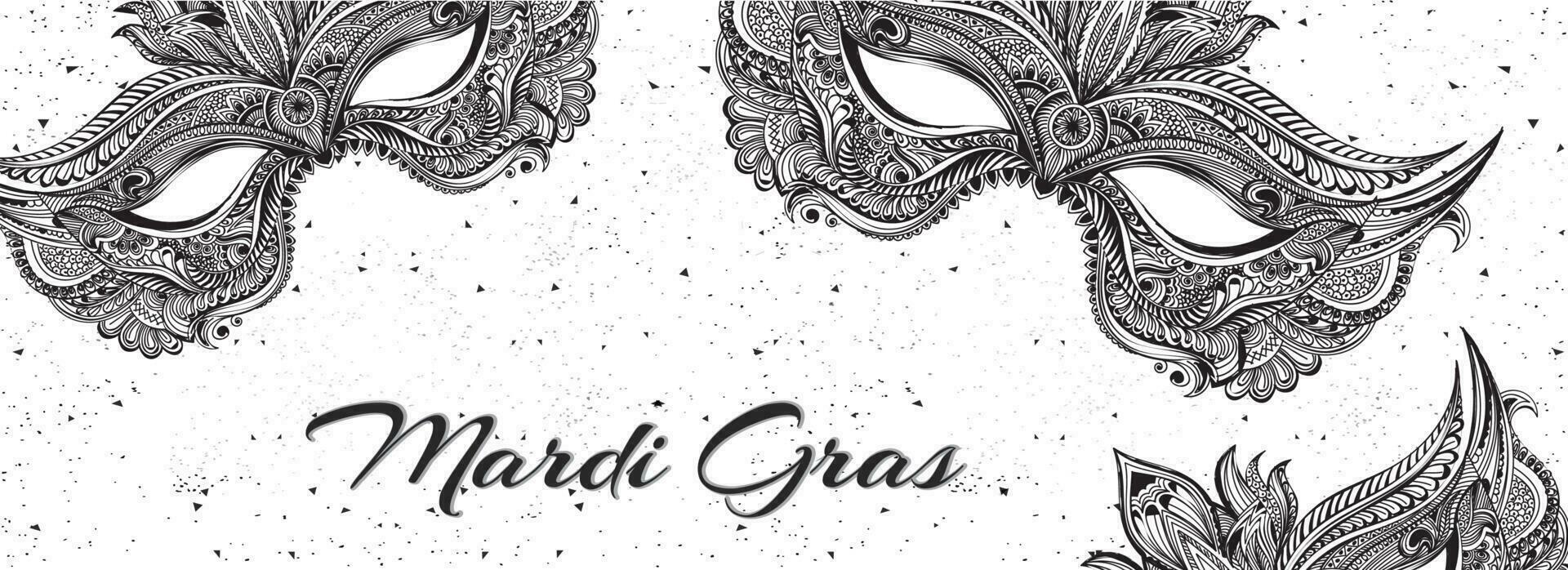 Hand drawn party mask illustration on white background for Mardi Gras carnival header or banner design. vector