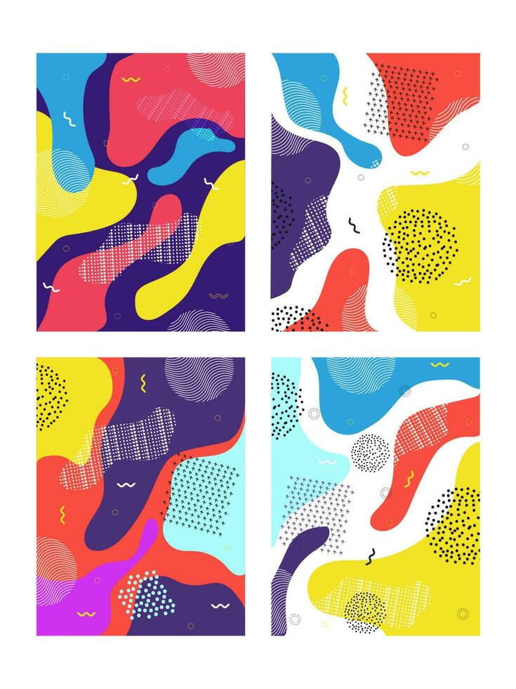 Colorful fluid art abstract background in four option. Can be used as template or flyer design. vector