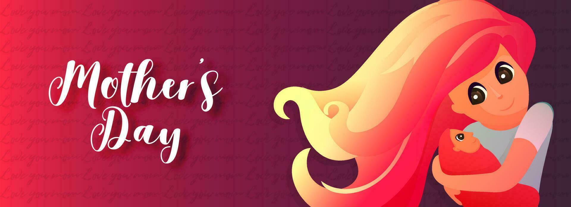 Header or banner design with illustration of mom hugging her infant for Mother's Day celebration. vector