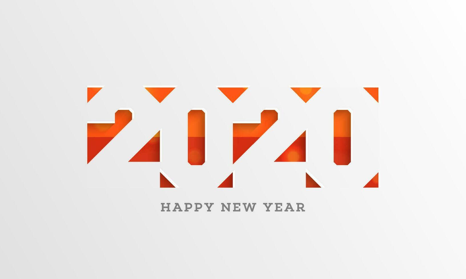 Paper cut style 2020 text on white background for Happy New Year greeting card design. vector