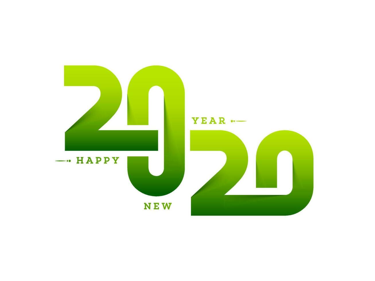 Green paper cut text 2020 on white background for Happy New Year celebration. vector