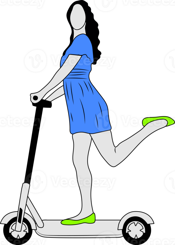 Young female character with backpack ride modern urban transport