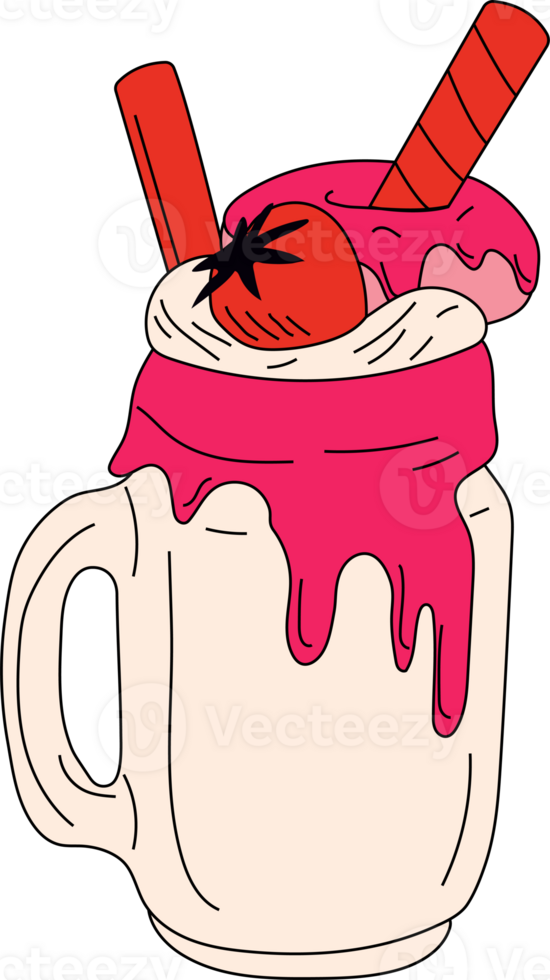 A milkshake with a strawberry and ice cream cone. png