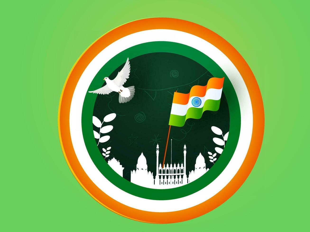 Paper Layer Cut Poster Design with India Famous Monuments, Pigeon and Wavy Indian Flag for Republic Day Celebration Concept. vector