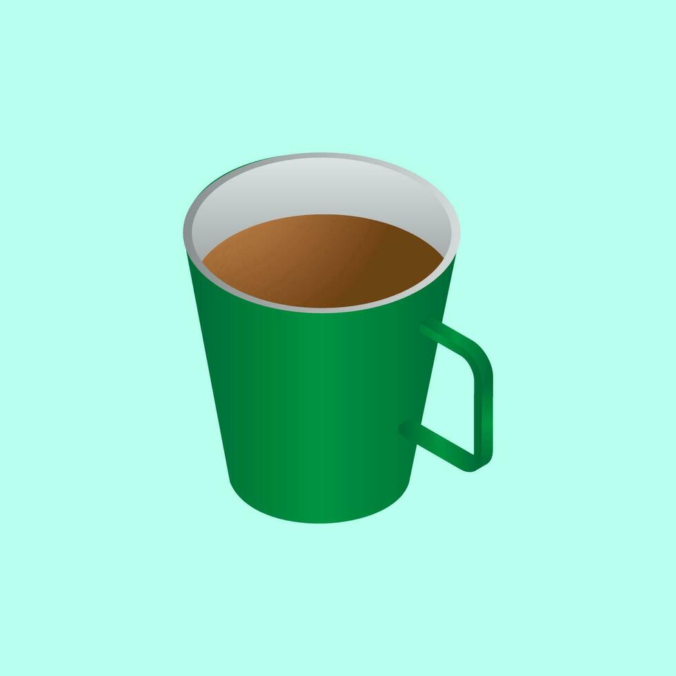 3D Tea Or Coffee Cup in green color. vector