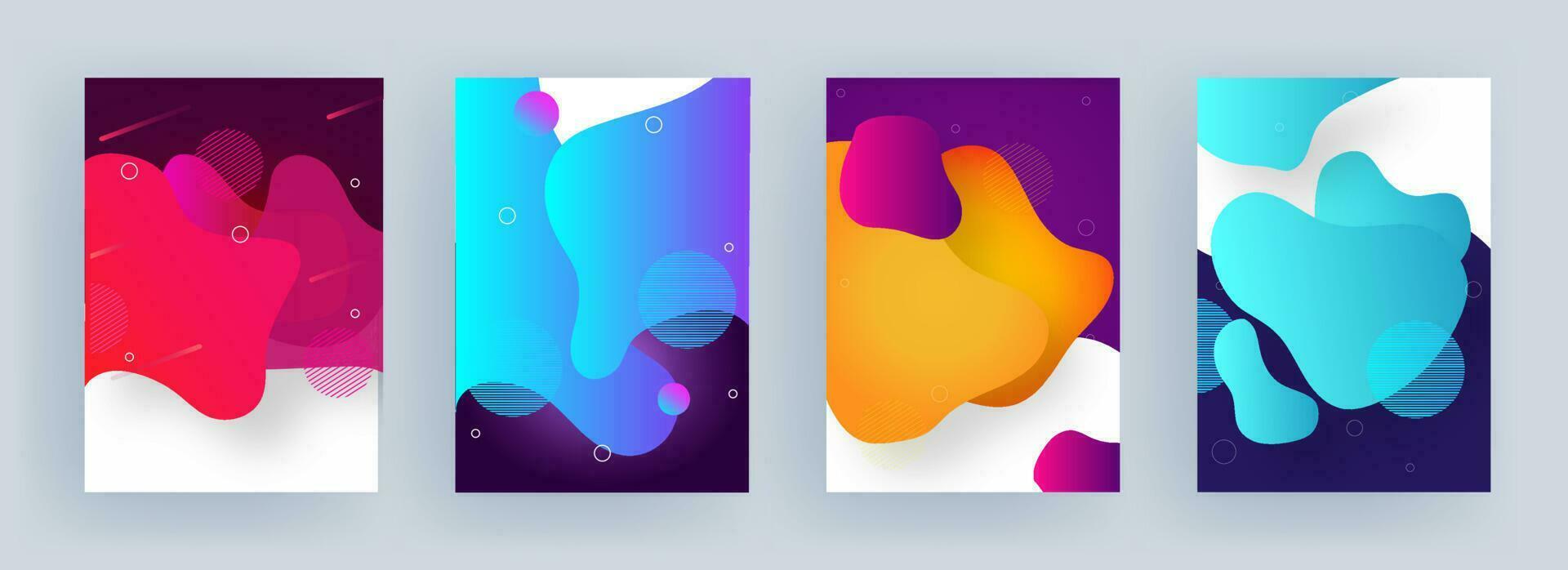 Promotional template or flyer design with fluid art abstract background in four option. vector