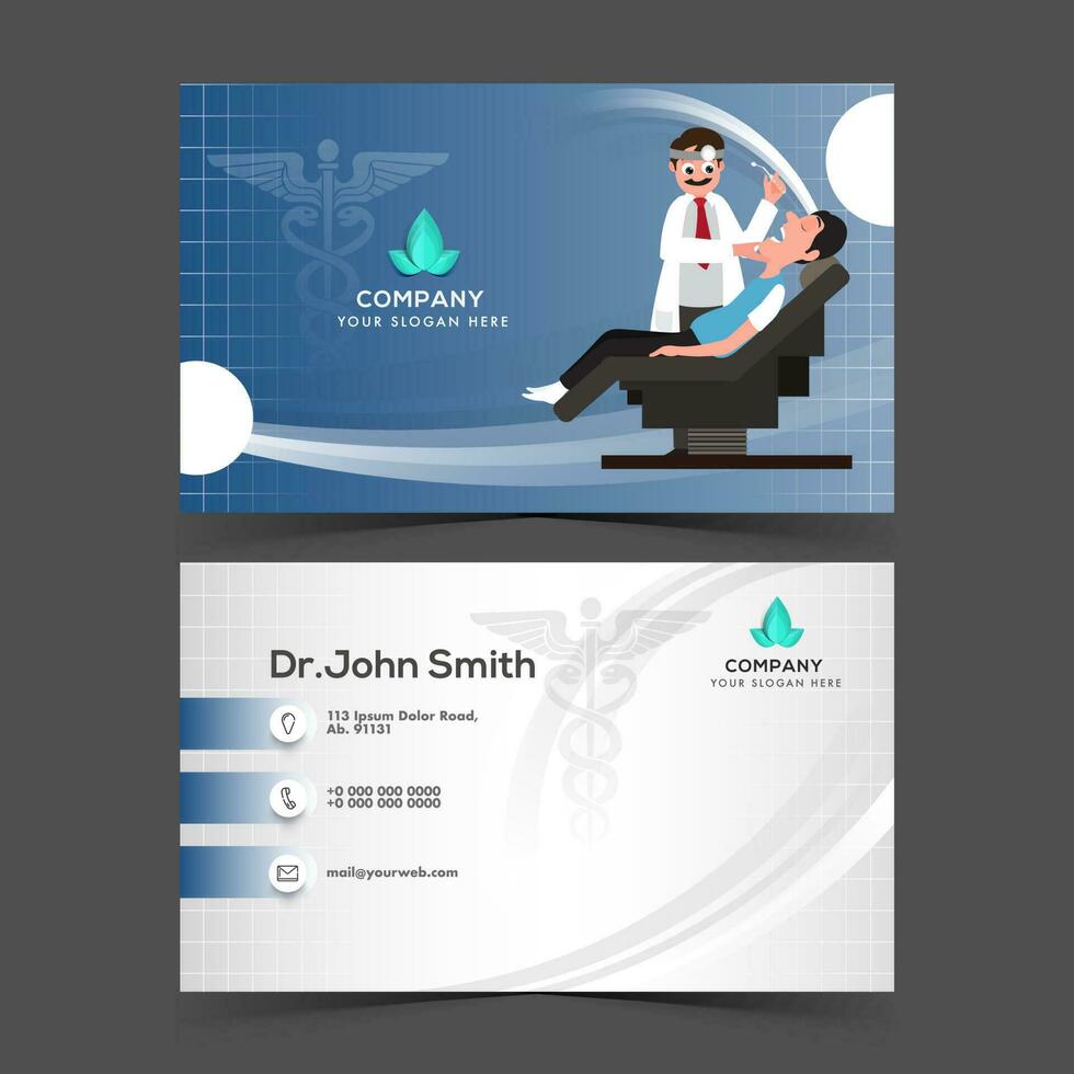 Front and back view of business card or horizontal template design for Dental Clinic. vector