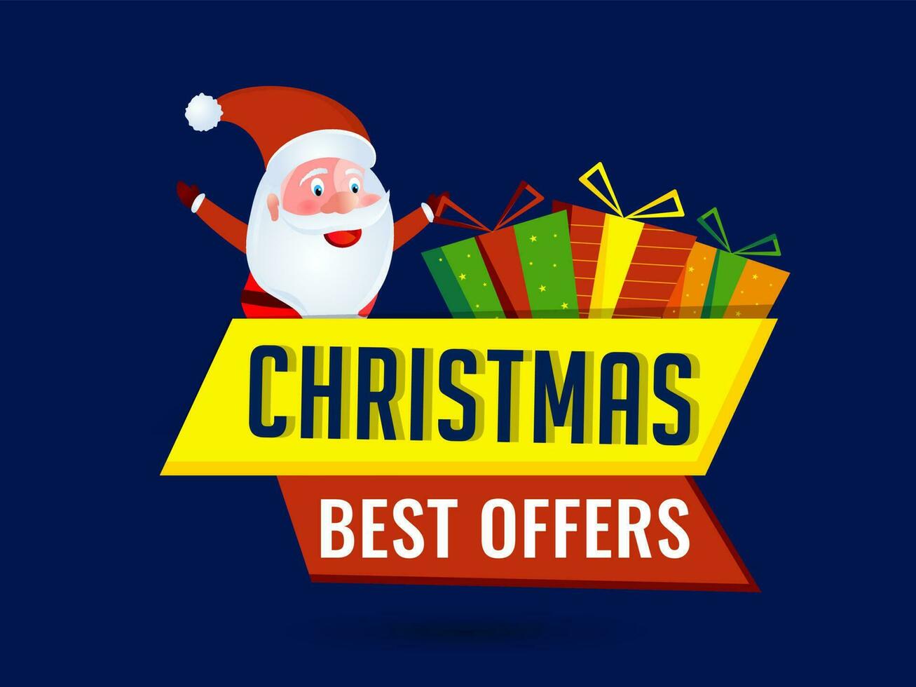 Advertising banner or poster design with illustration of santa claus and gift boxes on blue background for Christmas Best Offers. vector