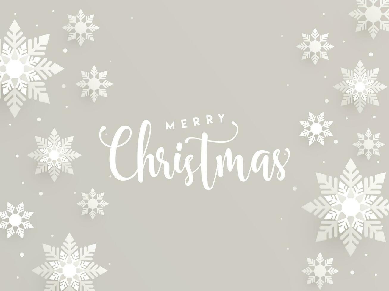 Stylish text of Merry Christmas and snowflakes decorated background. Can be used as greeting card or poster design. vector