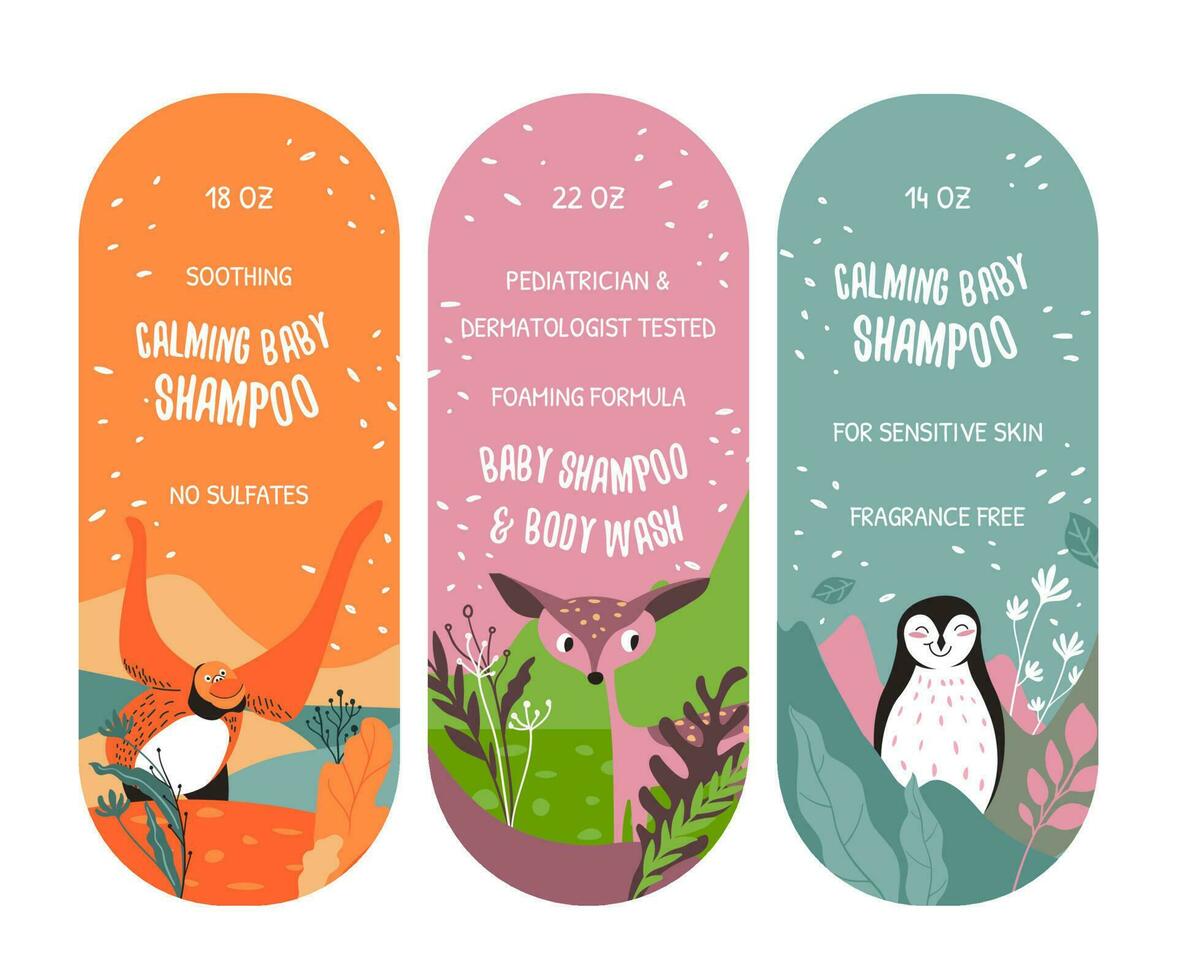 Calming baby shampoo and body wash emblems product vector