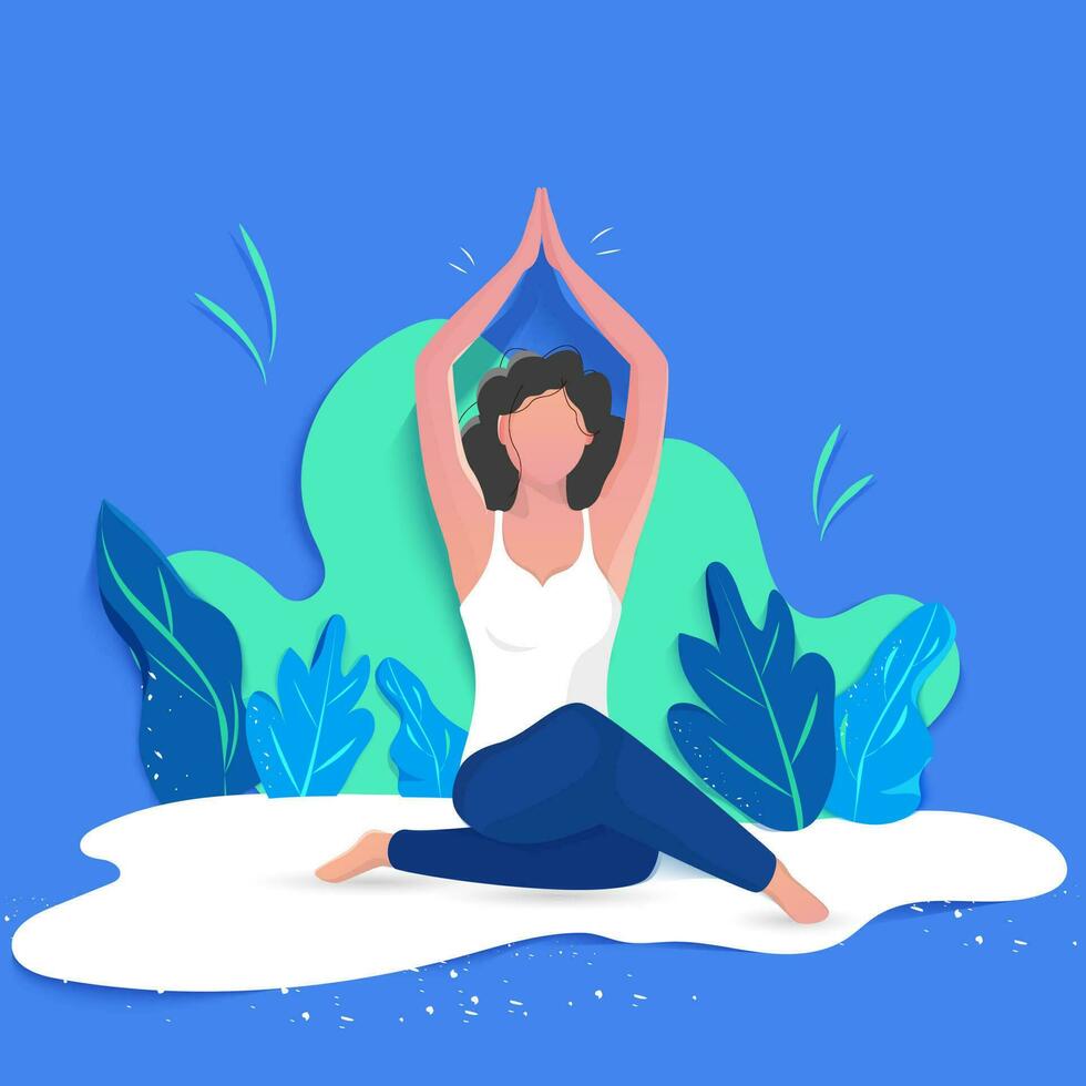 Creative poster or banner design with illustration of woman doing yoga for Yoga Day Celebration on abstract background. vector