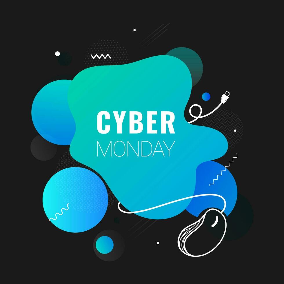 Cyber Monday text with wired mouse illustration on abstract background can be used as poster or template design. vector