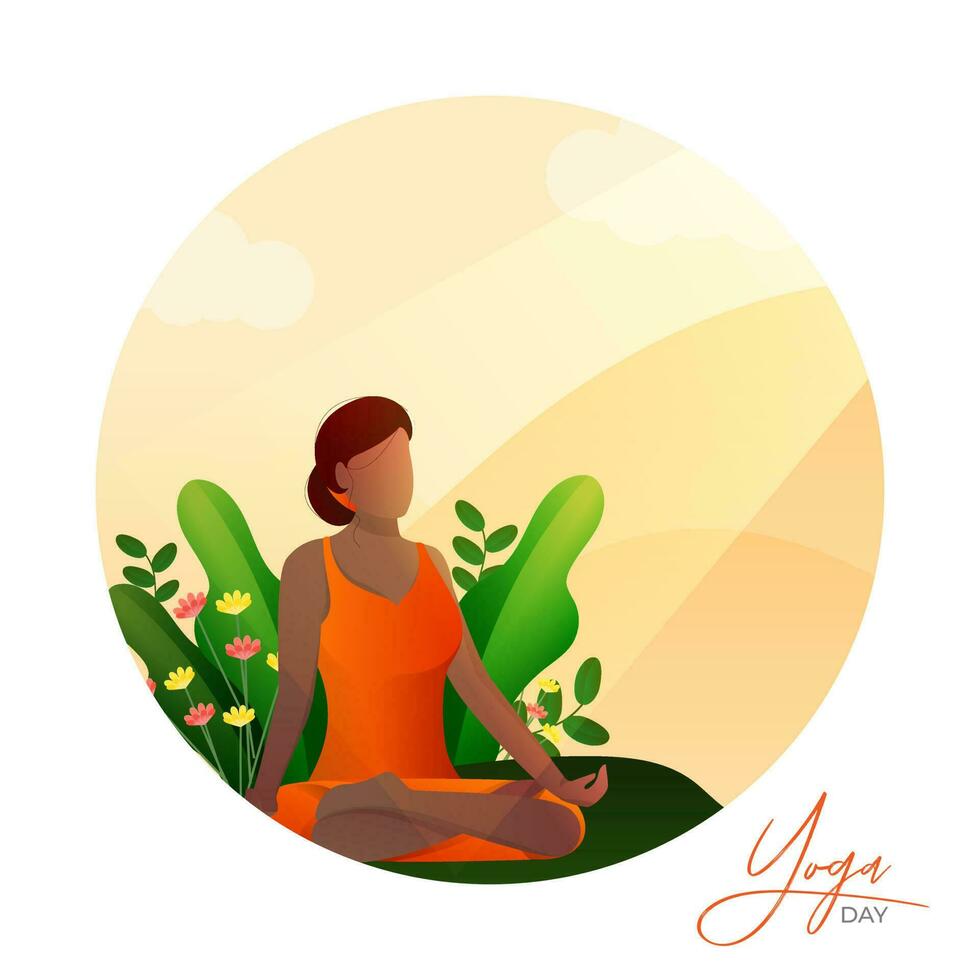Illustration of a faceless woman doing Asana for International Yoga Day on abstract background for poster or banner. Space for your text. vector
