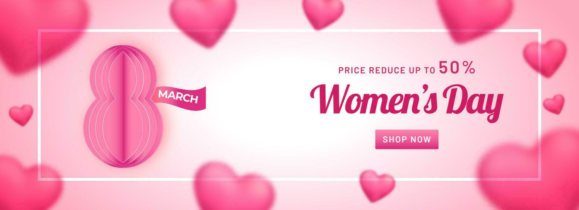 Website header or banner design with paper origami of text 8 march and discount offer for Women's Day Sale. vector