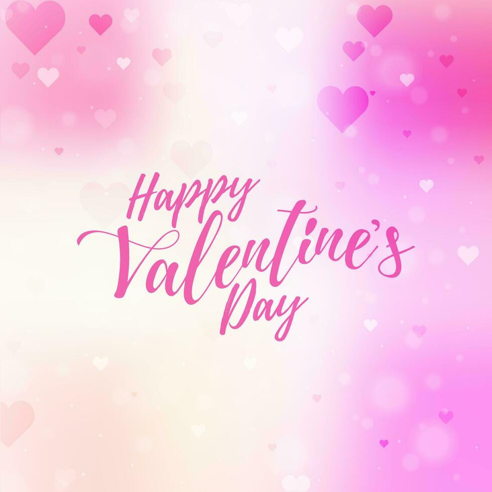 caligrafía contento San Valentín día texto en blanco y rosado corazones bokeh antecedentes. vector